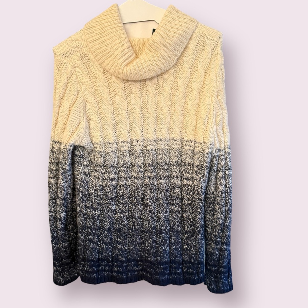 ☕️ RALPH LAUREN Cable Knit Turtleneck Sweater | Cream to Navy Ombré | Size XL ☕️